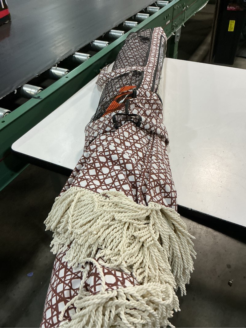 Condition photo showing Good Condition for 7.5' cane fringe outdoor patio umbrella brown - tempera
