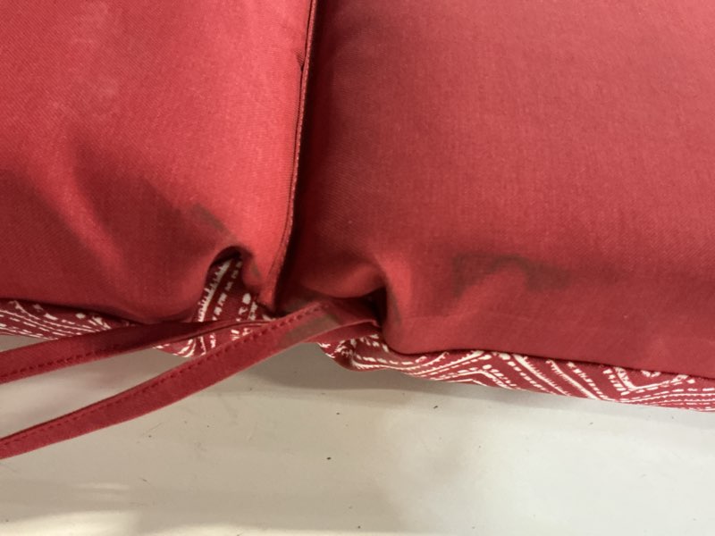 Condition photo showing As Is for style selections 20-in x 21-in samaria geo diamond high back patio chair cushion