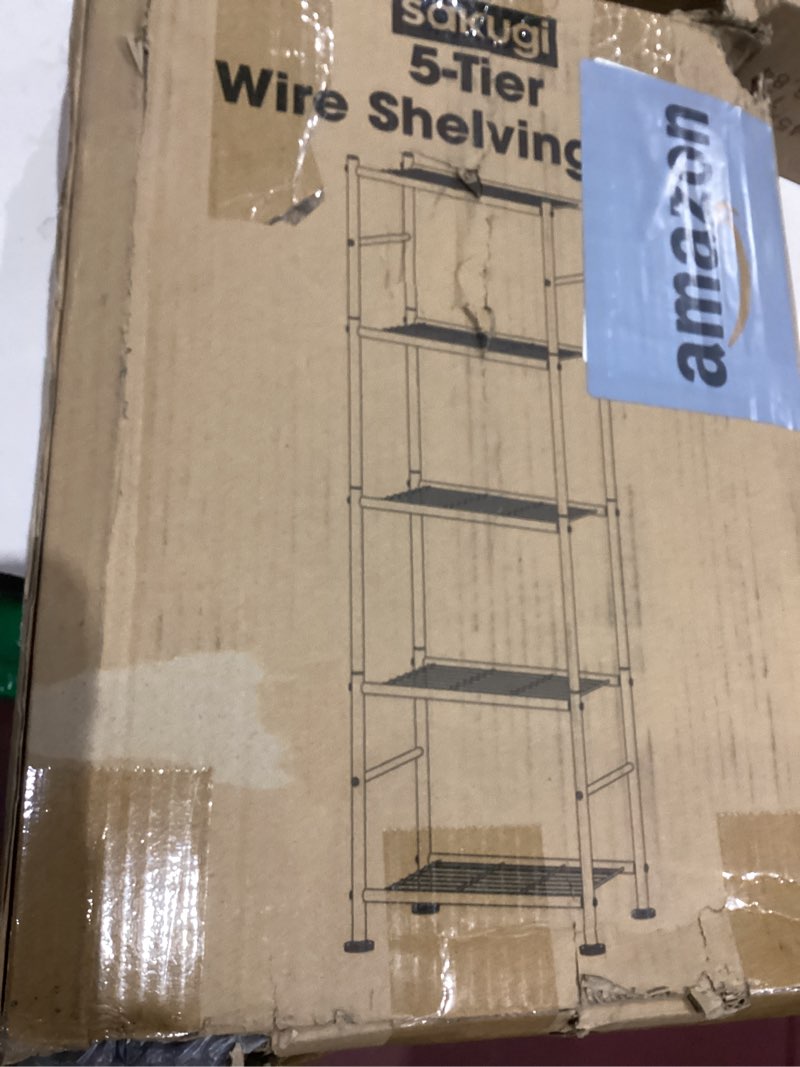 Condition photo showing Good Condition for Storage Shelves - 5 Tier Shelf Organizer, Sturdy Metal Garage Shelving with Adjustable Leveling Feet, Space-Saving Shelves Organizer for Pantry, Laundry, Kitchen (18" x 12" x 57", Black) Black 18.0W x 12.0D x 57.0H (5T)