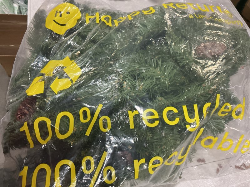 Condition photo showing As Is for 9 FT Christmas Garland Pre-lit 70 LED Lights Holiday Artificial Decor for Stairs Mantle Door Indoor Outdoor Garland with Battery Operated Timer Green Spruce Battery Operated