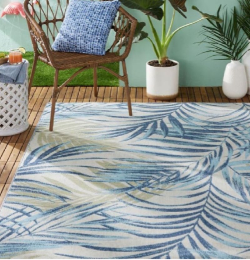 Tommy Bahama Malibu Palm Springs Coastal Indoor/Outdoor Area Rug, Ivory/Aqua Blue