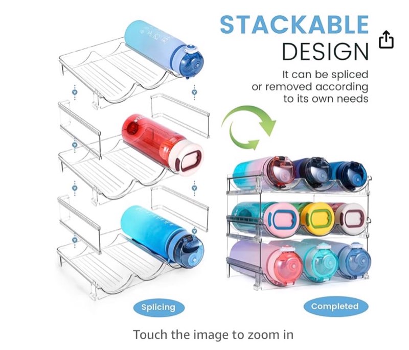 Water Bottle Organizer for Cabinet, 3 Pack Water Bottle Organization and Storage Shelf, Plastic Water Bottle Holder Rack for Fridge, Kitchen, Desktop