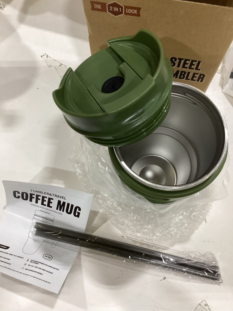 Condition photo showing Good Condition for aloufea 20 oz insulated coffee mug tumbler with handle, stainless steel travel mug tumbler with lid and straw,double wall vacuum leak proof ice coffee thermal cup, army green 20 ounces army green
