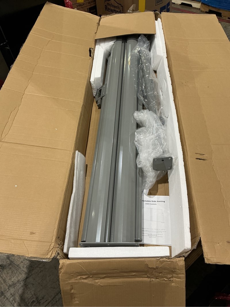Condition photo showing Good Condition for rpgt retractable side awning 71"x236", aluminum outdoor awning for patio with removable base, upf50+ 280g heavy duty privacy screen, gray (gray, 71"x236") gray 71"x236"