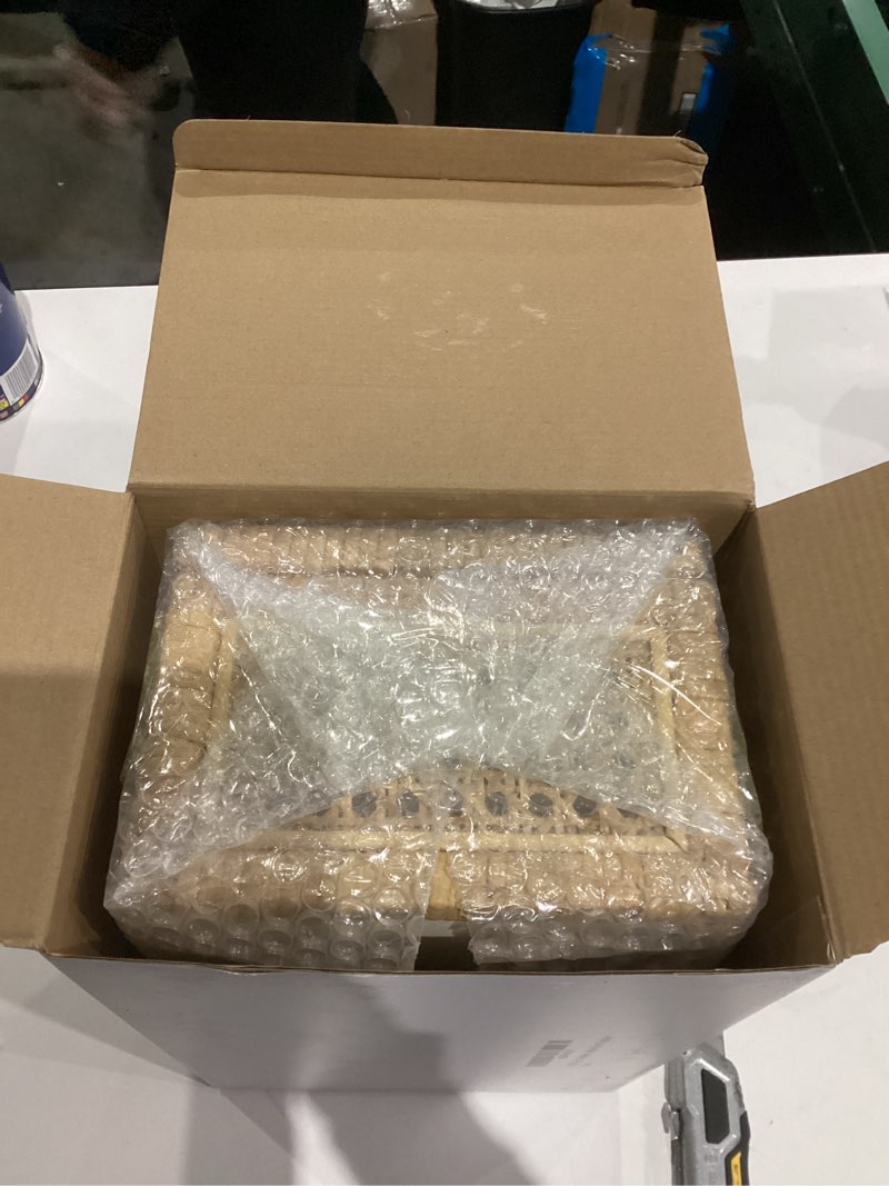 Condition photo showing New/Like New for Rattan Display Boxes with Glass Lids - Rectangular Decorative Storage Box for Shelf - Set of 2 Woven Wicker Boho Cane Decor Organizers - 2 Removable Rattan Storage Trays