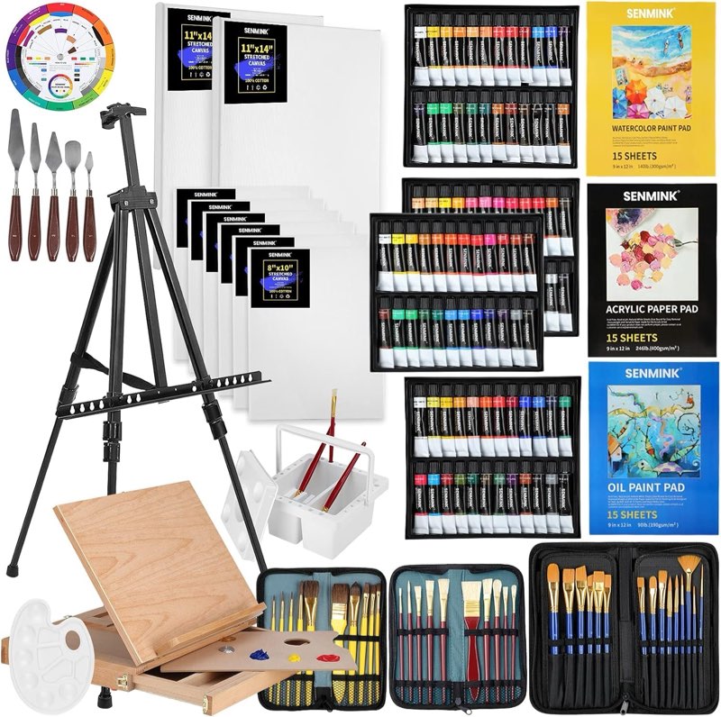 149Pcs Deluxe Artist Painting Set with Aluminum and Beech Wood Easel, 48 Colors Acrylic & Oil Paints