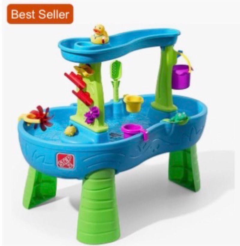 step2 rain showers splash pond water table, kids water and sand activity sensory playset, summer out