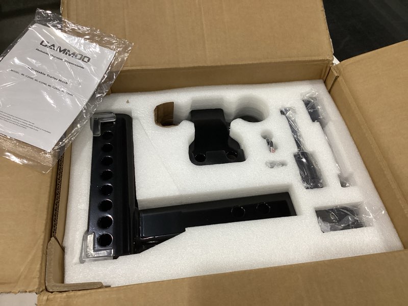 Condition photo showing New/Like New for cammoo adjustable trailer hitch, tow hitch fits 2 inch receiver, 6 inch rise/drop hitch, 2" and 2-5/16" ball hitch, 20000 lbs gtw truck hitch with u-shaped alloy steel anti-theft pin, black, ml-2060 2"x6"