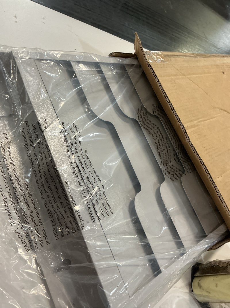 Condition photo showing Good Condition for 4 tier wall mounted file organizer, metal task rack for office documents, mail & folders, space-saving office wall organizer, graywhite 19.5”h greywhite