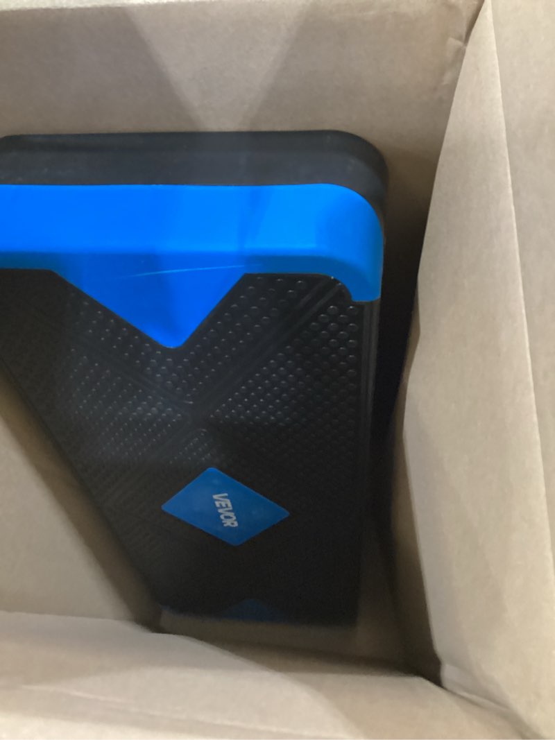 Condition photo showing As Is for vevor aerobic exercise step platform, 28-inch workout aerobic stepper, height adjustable fitness training step deck trainer with 4 risers, non-slip surface bench for home gym cardio strength blue