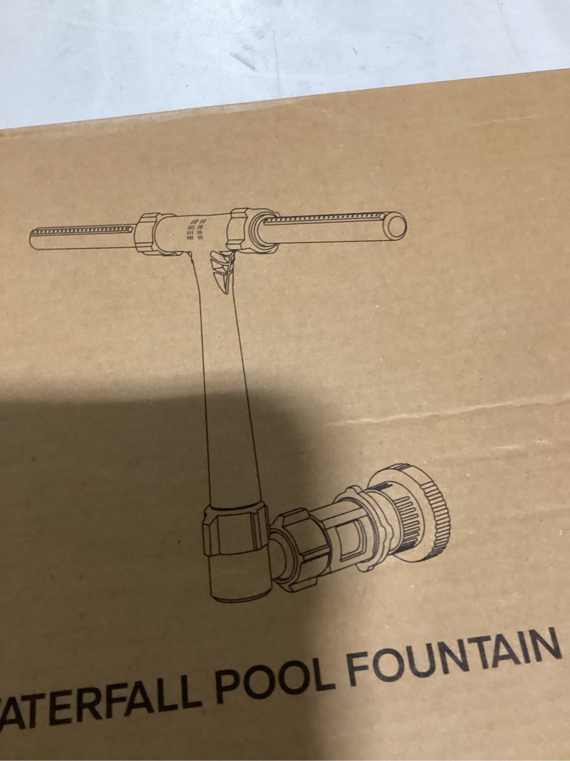 Condition photo showing As Is for pool fountain for above and in-ground pools, adjustable dual spray waterfall sprinkler cooler for pool, swimming pool spa water fountain, high-pressure pool spray fountain