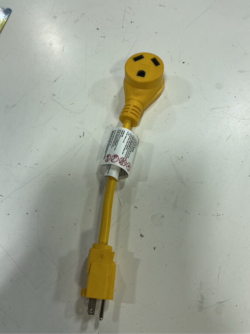 Condition photo showing Good Condition for marinco parkpower 171arv 30 amp, 125v locking male plug to 30 amp, 125v female side generator adapter, yellow