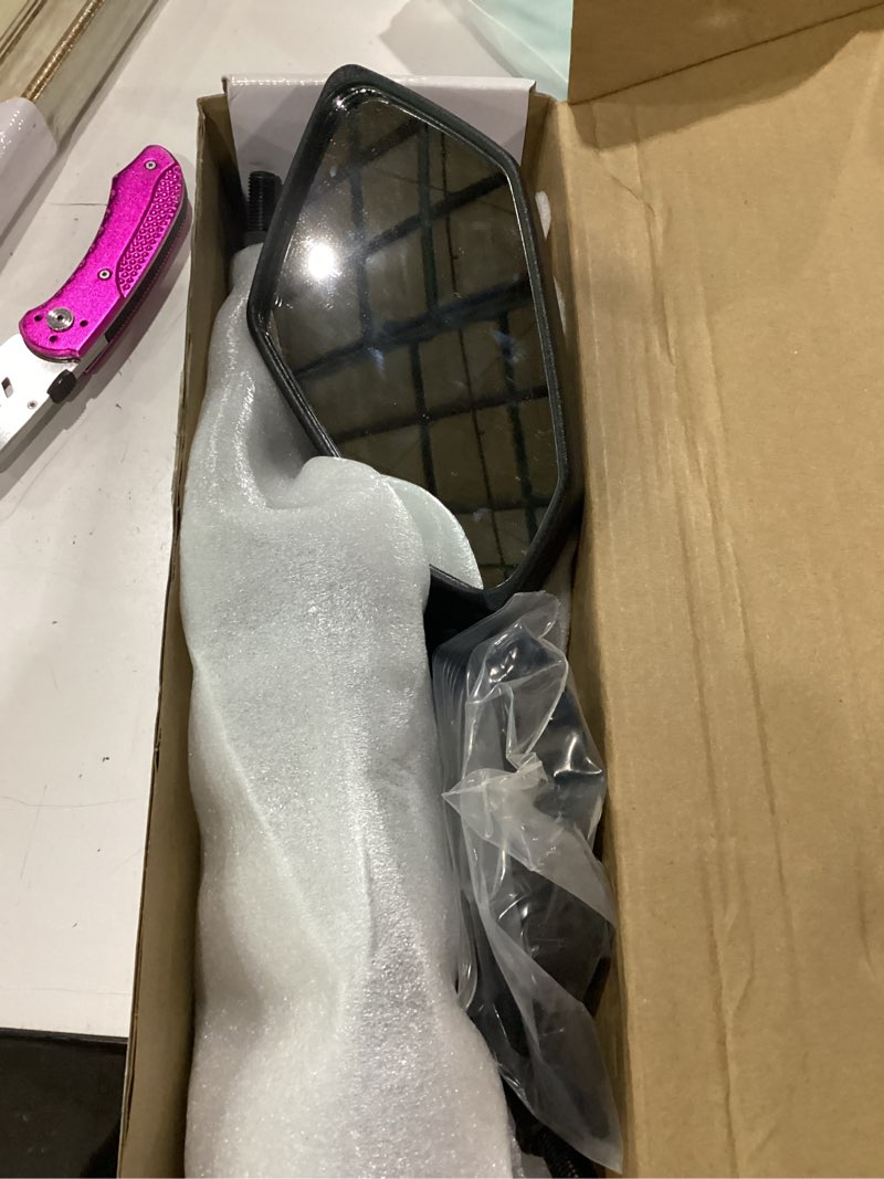 Condition photo showing Good Condition for universal motorcycle mirrors hawk-eye side mirrors with 8/10mm screw and 7/8" handlebar mount clamp compatible with dirt bike, scooter, atv, moped