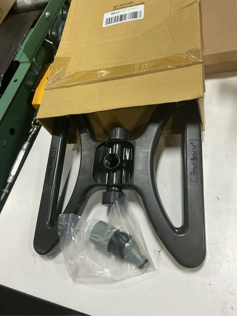 Condition photo showing As Is for melnor 65131amz minimax turbo oscillator sprinkler, 4000 sq. ft., 4-way adjustable, quick connect bundle, black, yellow quickconnect set sled base