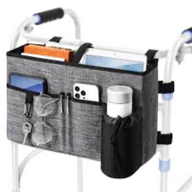 Rhino Valley Walker Bag, Multi Pockets Folding Walker Basket Tote Bag with Cup Holder, Hand-free Car