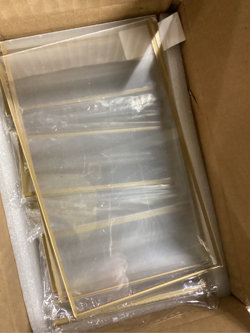 Condition photo showing As Is for EHWINE 12 Pack Acrylic Sign Holder 4 x 6, Double Sided Gold Picture Frame Stand up Table Top Sign Holders, Clear Display Stand Menu Flyer Holder for Wedding Party Gold 12 Pack 4x6 Inch