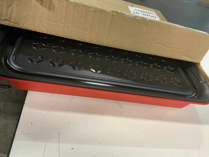 Condition photo showing New/Like New for TP Grill Prep and Serving Tray, Deep BBQ Tray for Meat Marinating and Food Plating, Melamine Serving Platters Set of 2, Black and Red 18" x 12" Red & Black