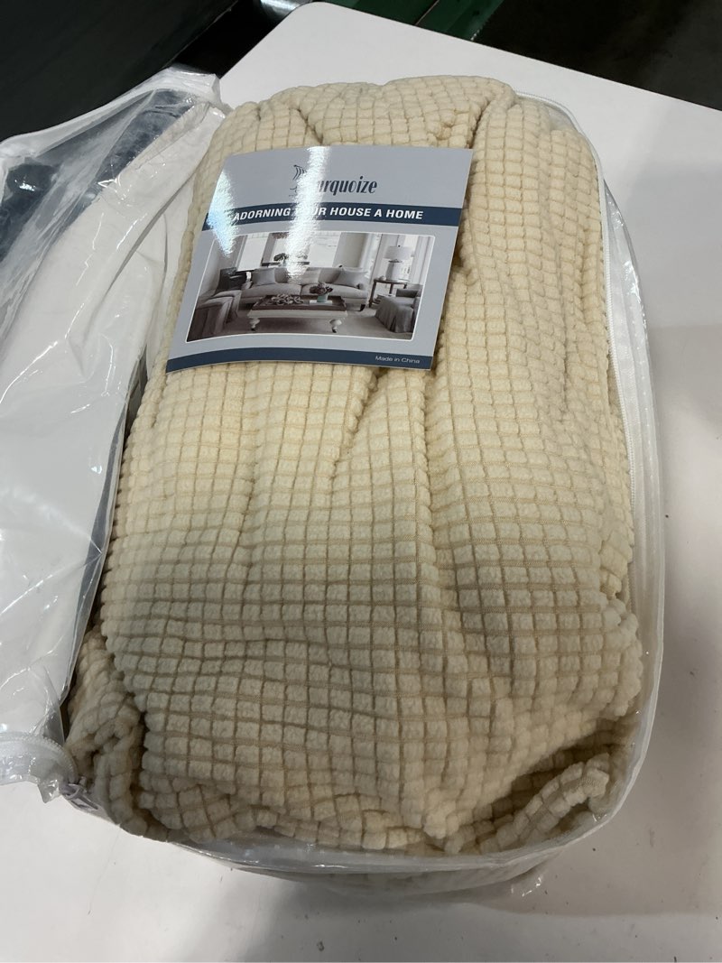 Condition photo showing Good Condition for turquoize chair covers for dining room chairs set of 6, stretch jacquard dining chair covers removable washable chair seat slipcovers protector for dining room, hotel, ceremony (6, biscotti beige) 6 biscotti beige