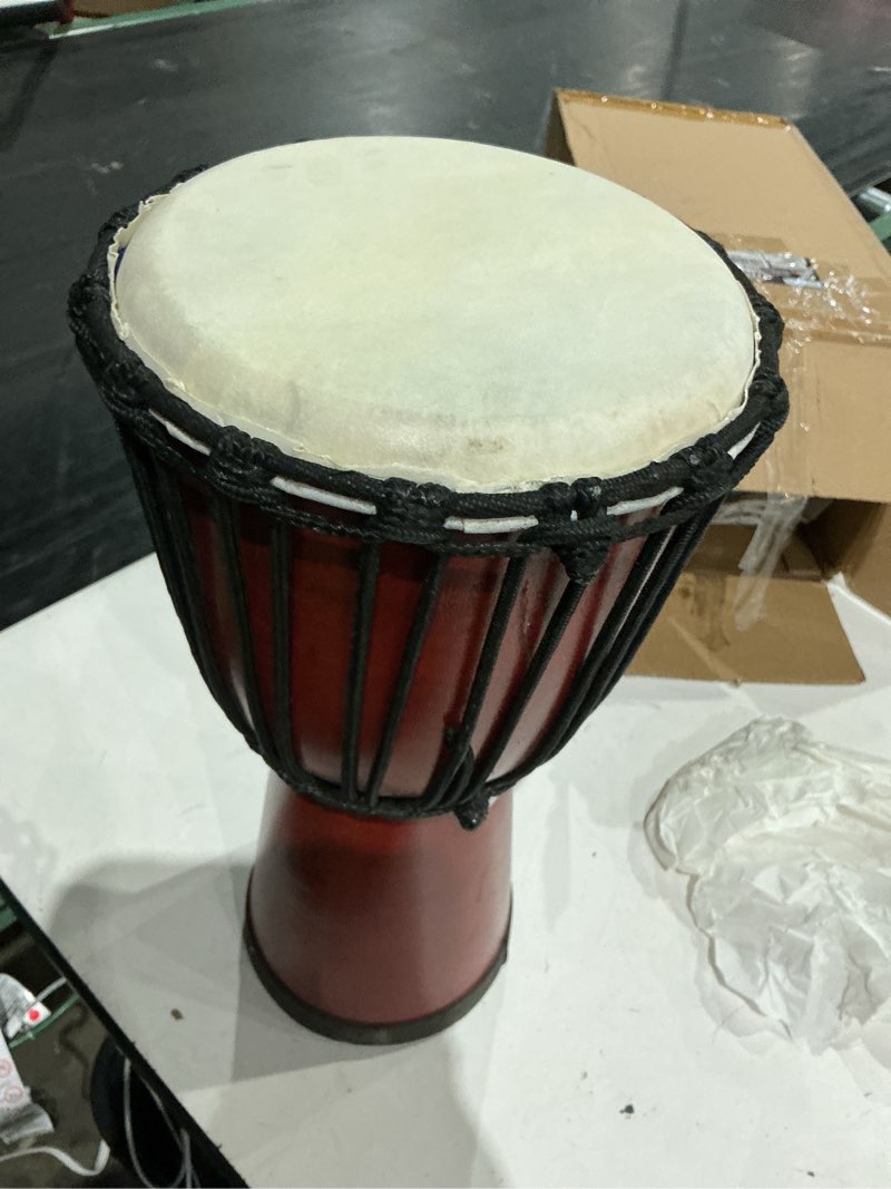 Condition photo showing Good Condition for artcreativity 16 inch wooden djembe drum set with sticks, rustic brown wood african drum design, fun musical instrument for kids and adults, great gift idea 16" inch
