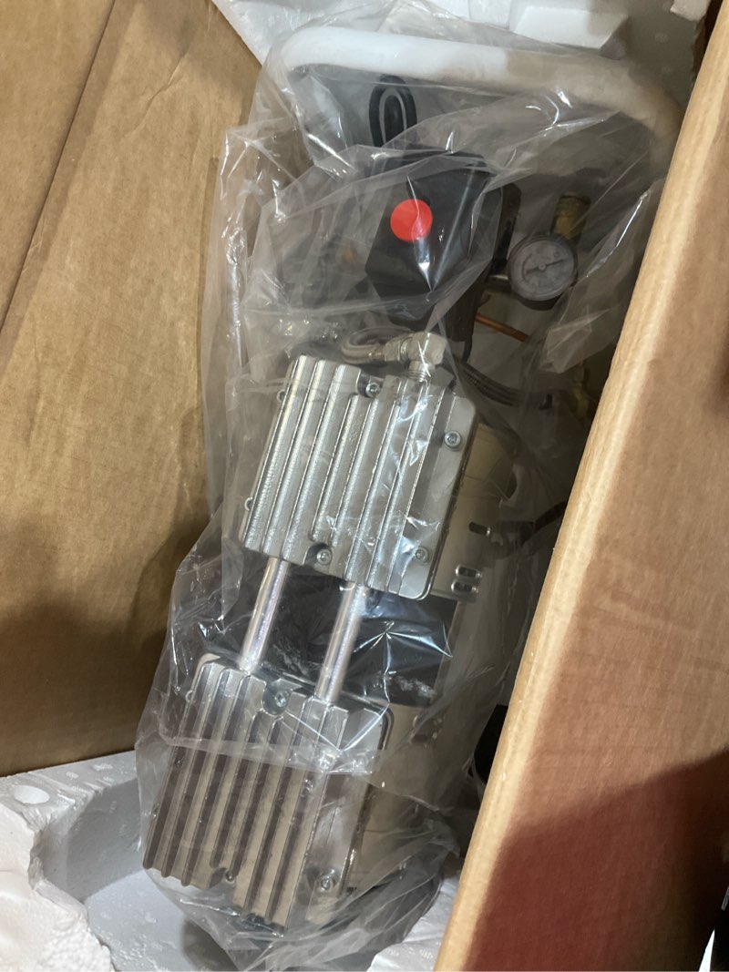 Condition photo showing As Is for 8 gallon ultra quiet air compressor, 2hp 4.2cfm, max 120 psi oil-free air compressor tank, 120v/11a, 68db for car repair, spray painting, woodwork nailing?with accessories kit? 8gallon