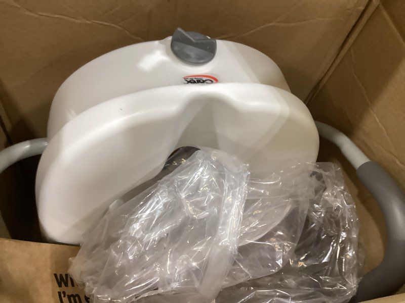 Condition photo showing As Is for carex e-z lock raised toilet seat with handles, 4.5 inch toilet seat riser with arms, toilet riser fits most toilets, elongated or round, toilet seat lifter, white