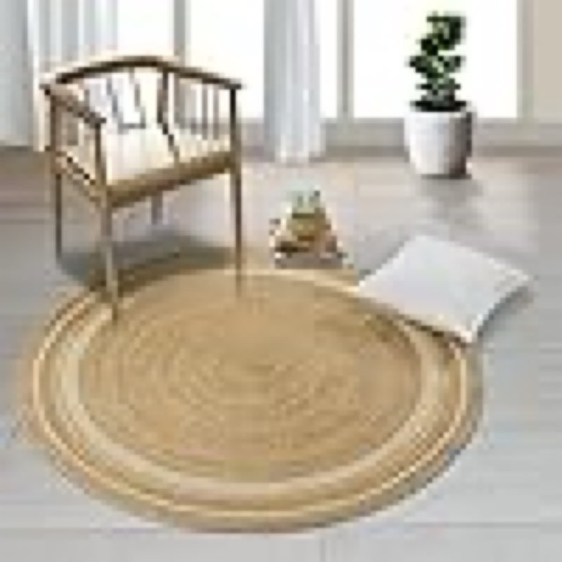 GRUHUM 8' ft Round Jute Cotton Area Rug - Natural Fiber Handmade Boho Farmhouse Jute Area Rug Soft Braided Rustic Vintage Reversible Indoor Kitchen Bedroom Living Room Hallways Enterway (8ft Circle)
