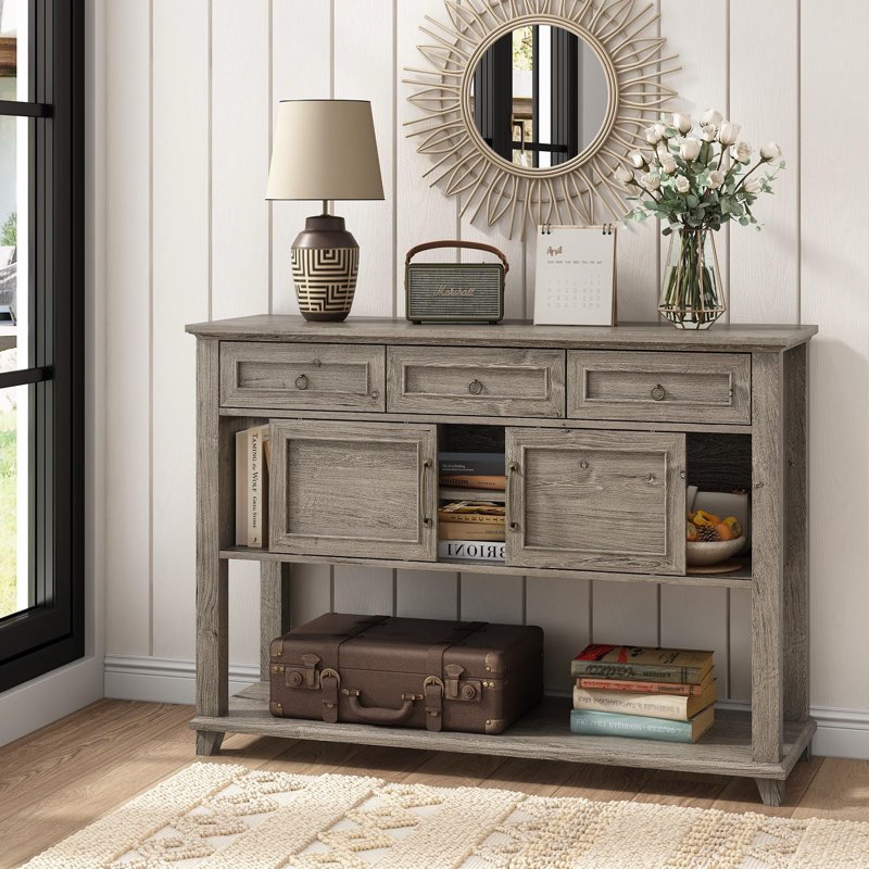 47" Farmhouse Console Table With Storage And 3 Drawers
