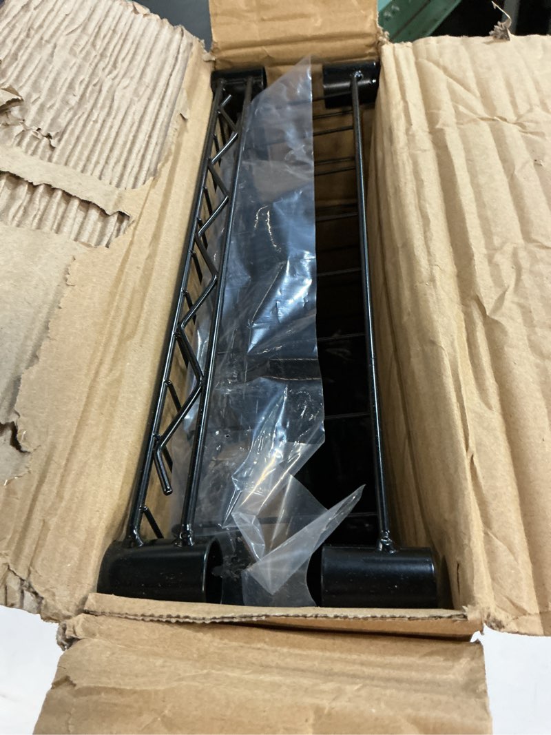 Condition photo showing Good Condition for whitmor 2 tier metal storage shelves, heavy duty shelf with basket, 350 lbs capacity per shelf, 700 lbs total, home organizer for kitchen, garage, bathroom, 15" l x 14" w x 15" h, black black 2 2-tier,15"l x 14"w x 15"h,black