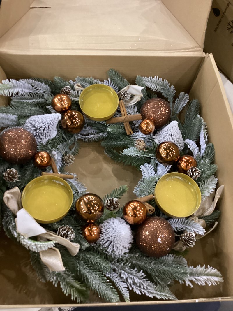 Condition photo showing Good Condition for Large Christmas Dining Table Centerpiece Wreath Decoration, 3 Arms Christmas Candlestick Wreath Arrangement for Home Indoor Dining Room Kithchen Decor, 28 Inch Diameter