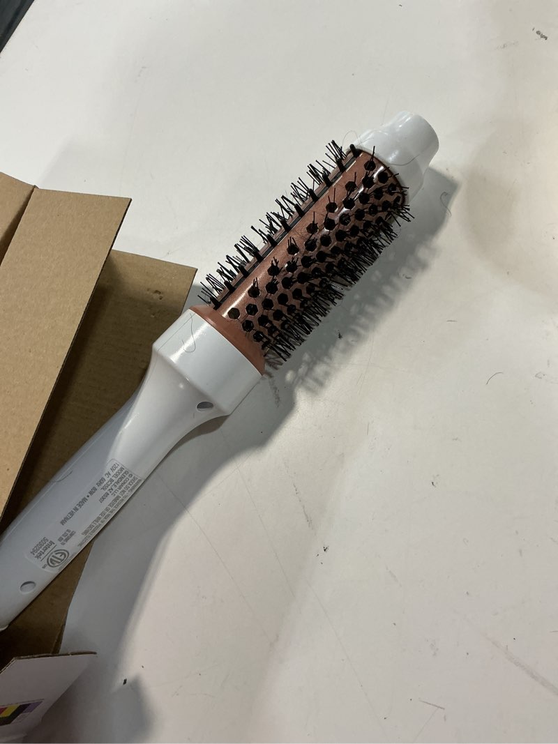 Condition photo showing As Is for conair double ceramic 1¼-inch thermal brush, heated round brush for blowouts, curls, and waves, ceramic technology eliminates damaging hot spots for smooth, shiny hair