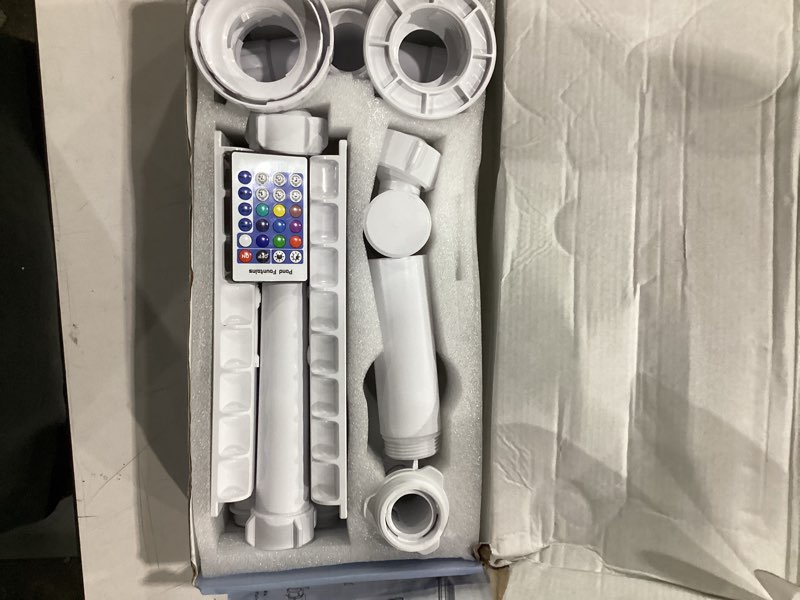 Condition photo showing Good Condition for solar pool fountain with light, dual-head adjustable spray, extended 8000mah battery, 10-color 4-mode led lights, auto dusk sensor & timer, pool fountains for inground/above ground pools white