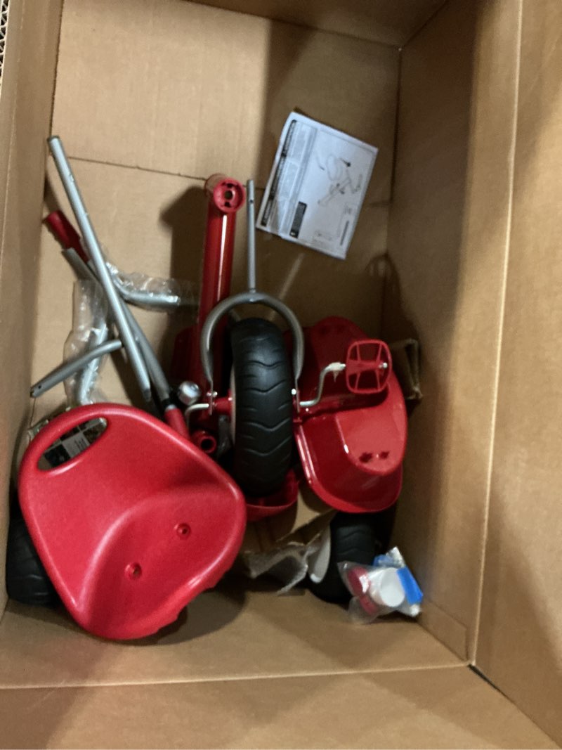 Condition photo showing As Is for Radio Flyer Deluxe Steer & Stroll Kids Tricycle, Toddler Trike for Ages 2-5, Red