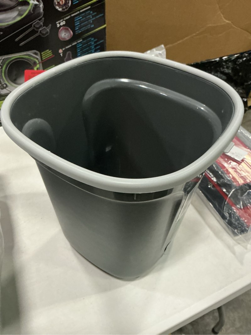 Condition photo showing New/Like New for square trash can - compact wastebin for bathroom kitchen office home use - grey - 1.8 gallon
