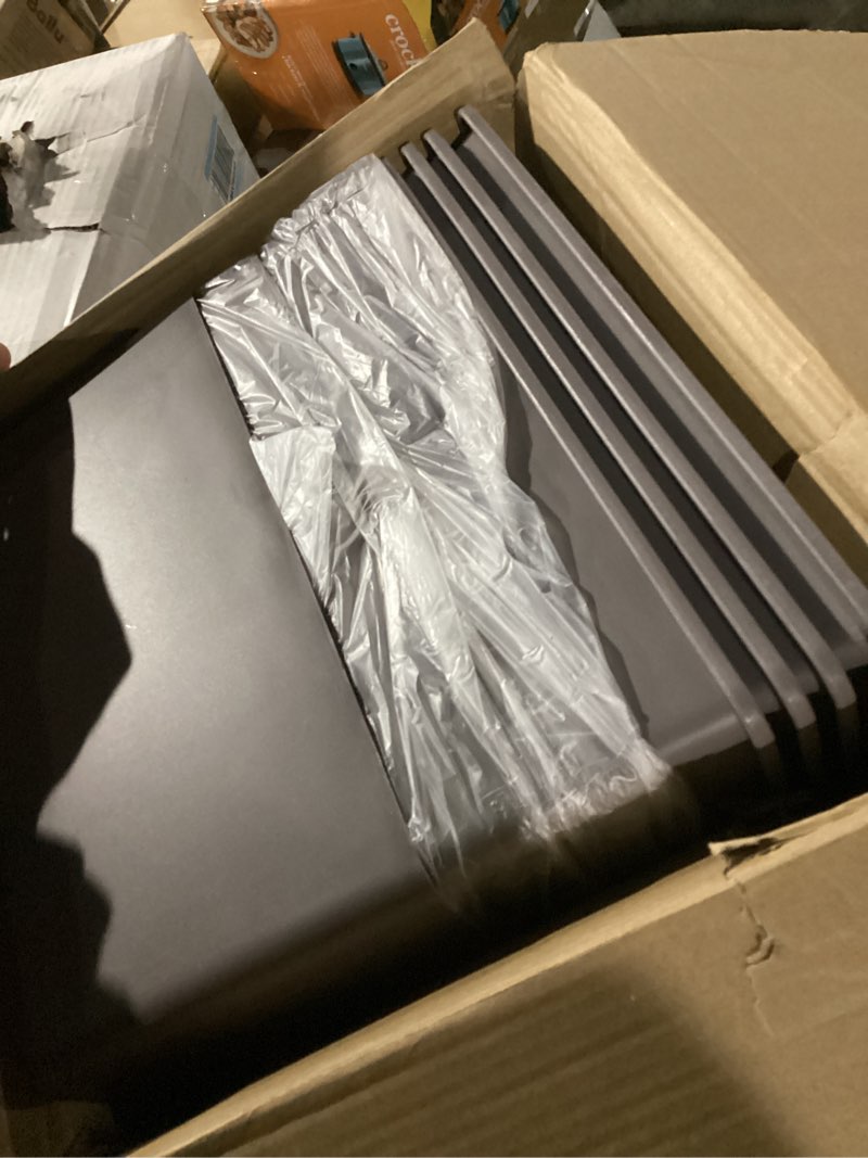 Condition photo showing As Is for Menkxi 4 Pcs Storage Bins with Lids Plastic Stackable Containers for Organizing Shelves Christmas Ornament Box Baskets(Gray,Large) Gray Large