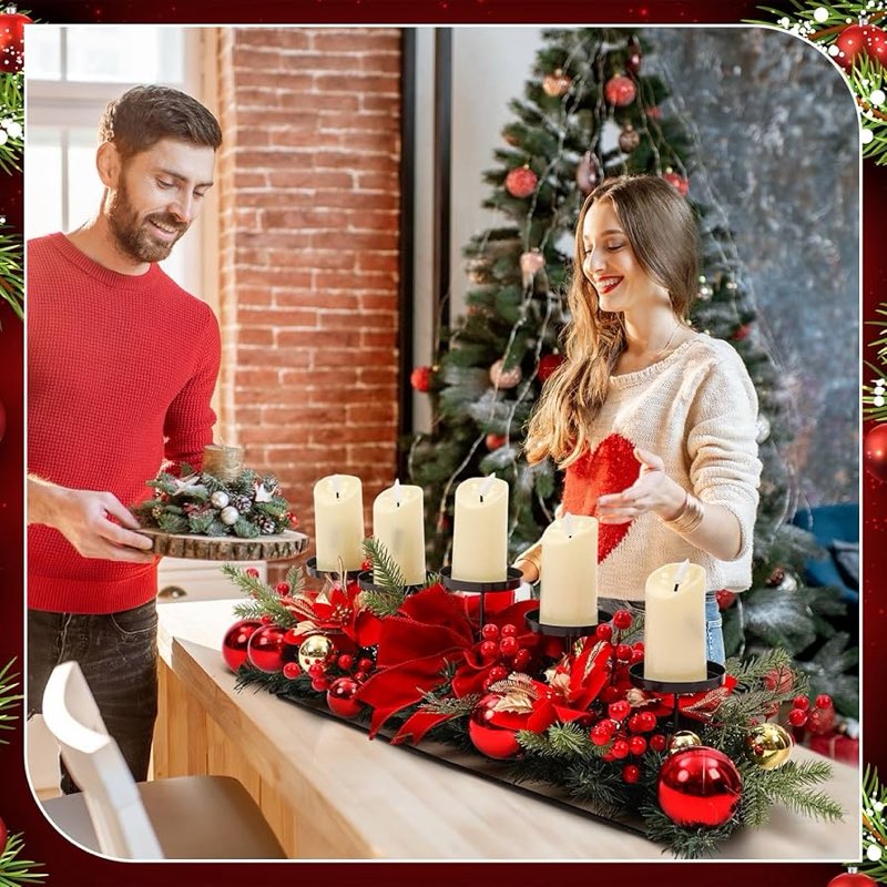 Funnymoom Christmas Tabletop Centerpiece 30 Inch Christmas Poinsettia Candle Holder with 5 Candle Ar
