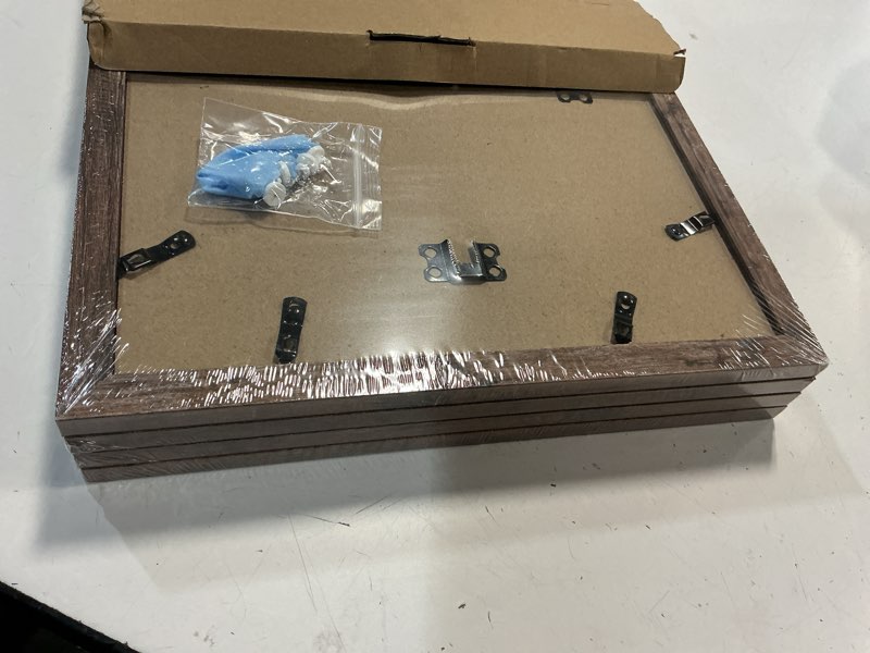 Condition photo showing New/Like New for 11x14 picture frame set of 4, display pictures 8x10 with mat or 11x14 without mat,wall rustic wood picture frames (rustic wood) 11x14 mat 8x10 rustic wood