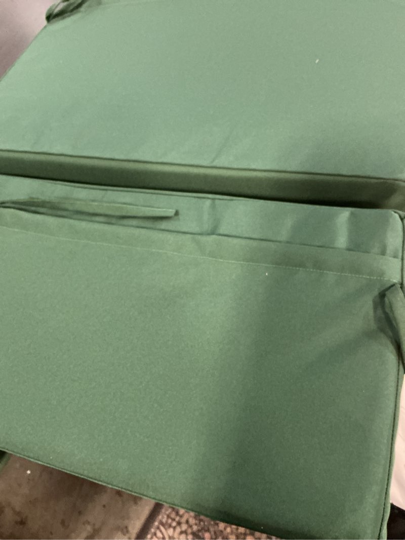 Condition photo showing As Is for zonamat high back patio chair cushions, 21x20 waterproof & fade-resistant outdoor dining chair cushi