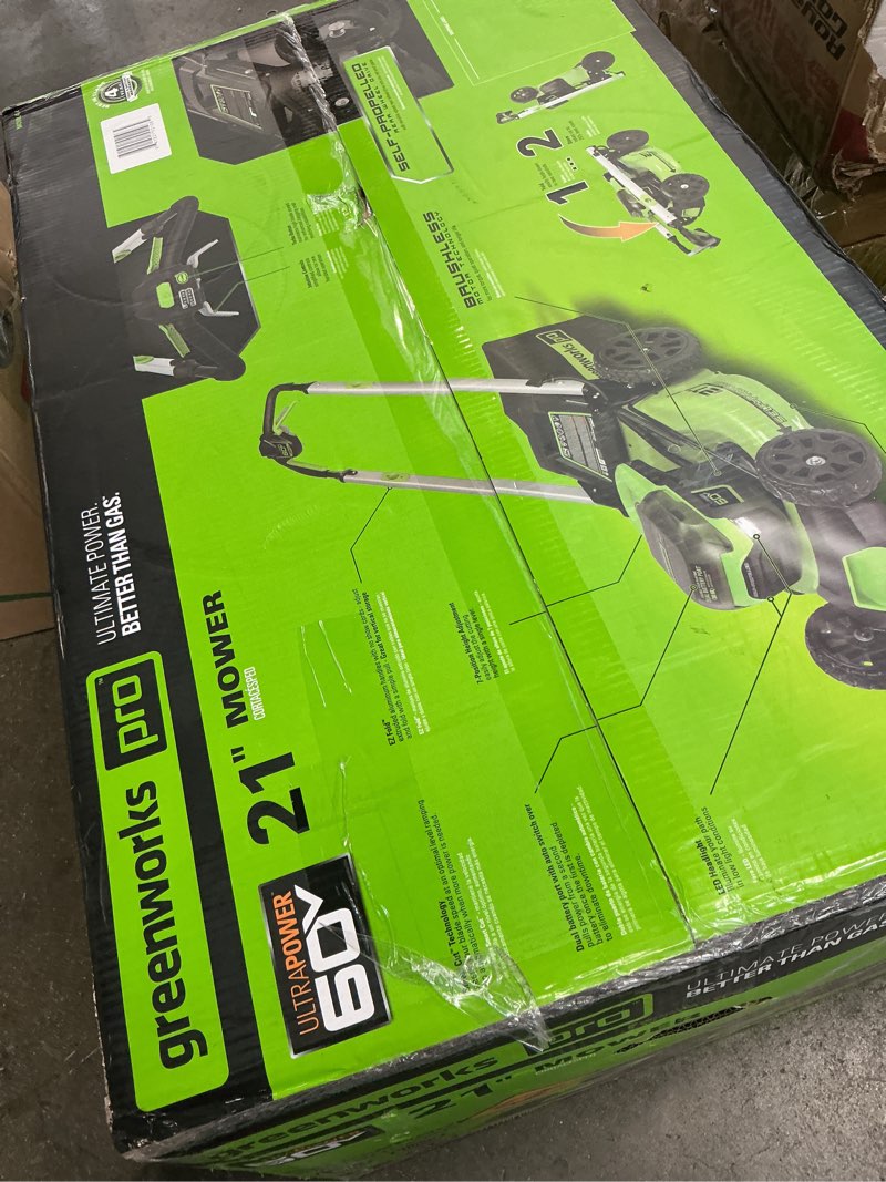 Condition photo showing Good Condition for greenworks 60v 21in self-propelled lawn mower, (2) 4.0 ah battery kit 21"sp w/2 x 4.0ah batteries