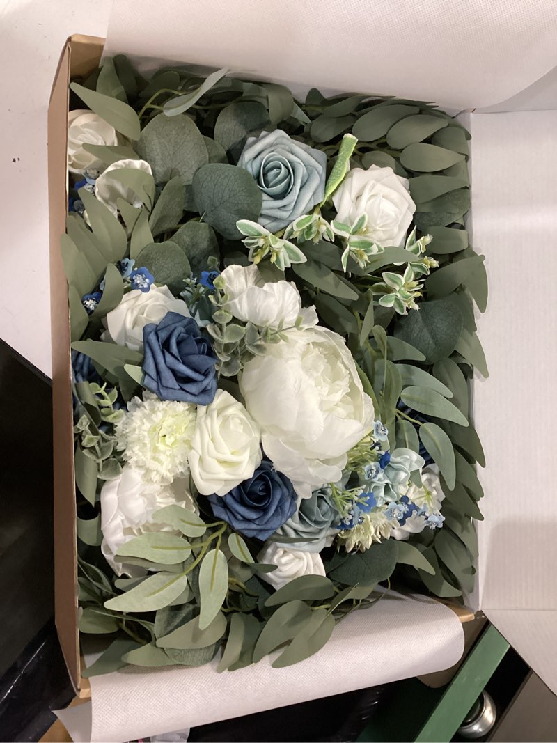 Condition photo showing New/Like New for Ling's Moment Flower Garland - 6FT Eucalyptus & Rose - Sweetheart Table Decor for Wedding Reception, Artificial Arch Floral Garland for Mantle, Christmas, Beach Decoration, Dusty Blue & White Blu-dusty Blue & Navy