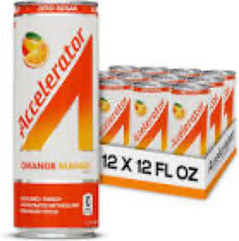 (best by:06/26)accelerator energy drink, orange mango 12oz can (12 pack), zero sugar, sustained energy from 100% na