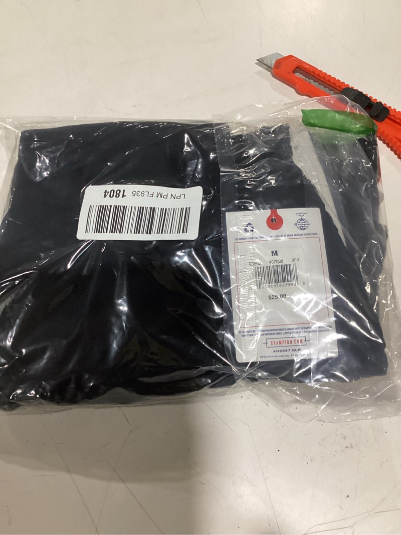 Condition photo showing Good Condition for champion men's lounge shorts, standard fit, 9 inch inseam, lightweight 100% cotton, available in regular and big & tall, black, medium