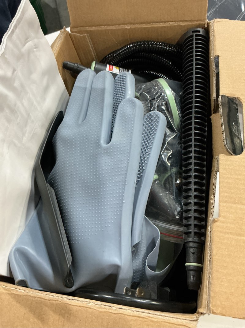 Condition photo showing New/Like New for steam cleaner, portable steamer for cleaning with 16pcs accessories, 6-level adjustable, 15s heat-up, handheld steam cleaner for home for tile, grease, dirt, grout, car detailing, green