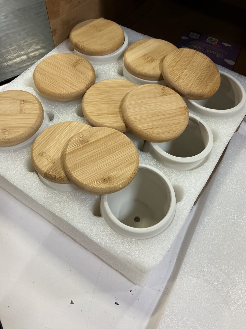 Condition photo showing Good Condition for remerry 9 pcs 3.5 inch mini succulent pots with bamboo tray white ceramic pots color your own diy small planters containers for flower cactus with drainage hole for plant lover 3.5 inch 9