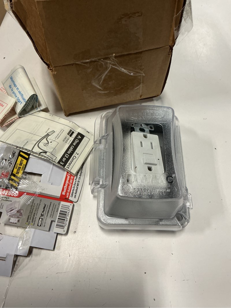 Condition photo showing As Is for hubbell taymac 1-gang rectangle clear metal electrical box cover