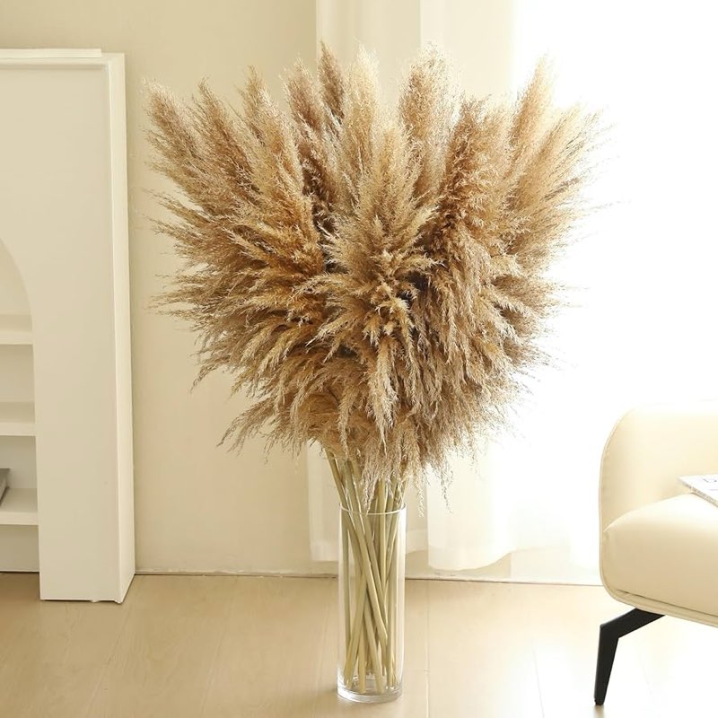 46inch 12pcs Dried Pampas Grass Decor Tall-Large Brown Pompas Grass Floral-Natural Tall Fluffy Pampa
