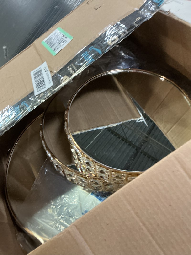 Condition photo showing Good Condition for Mirrored Crystal Storage Tray Ornate Jewelry Trinket Bedroom Decor Plate Golden set 3 