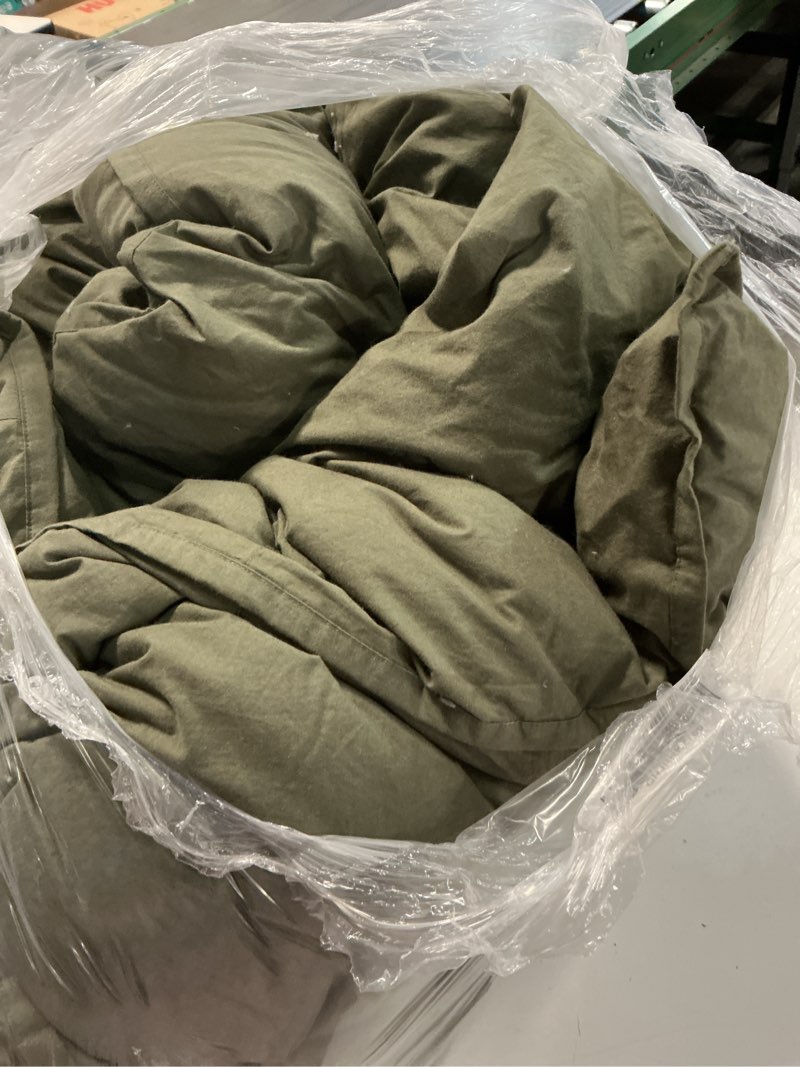 Condition photo showing As Is for quince cotton pintuck comforter, full/queen, dusty olive