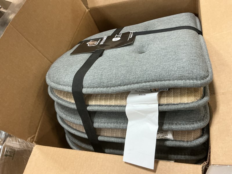 Condition photo showing Good Condition for Gorilla Grip Memory Foam Chair Cushions, Comfortable Pads for Dining Room, Kitchen Table, Office Chairs, Stay in Place Backing, Comfortable Microfiber Seat Pad Cushion, Set of 4, 16x16, Gray