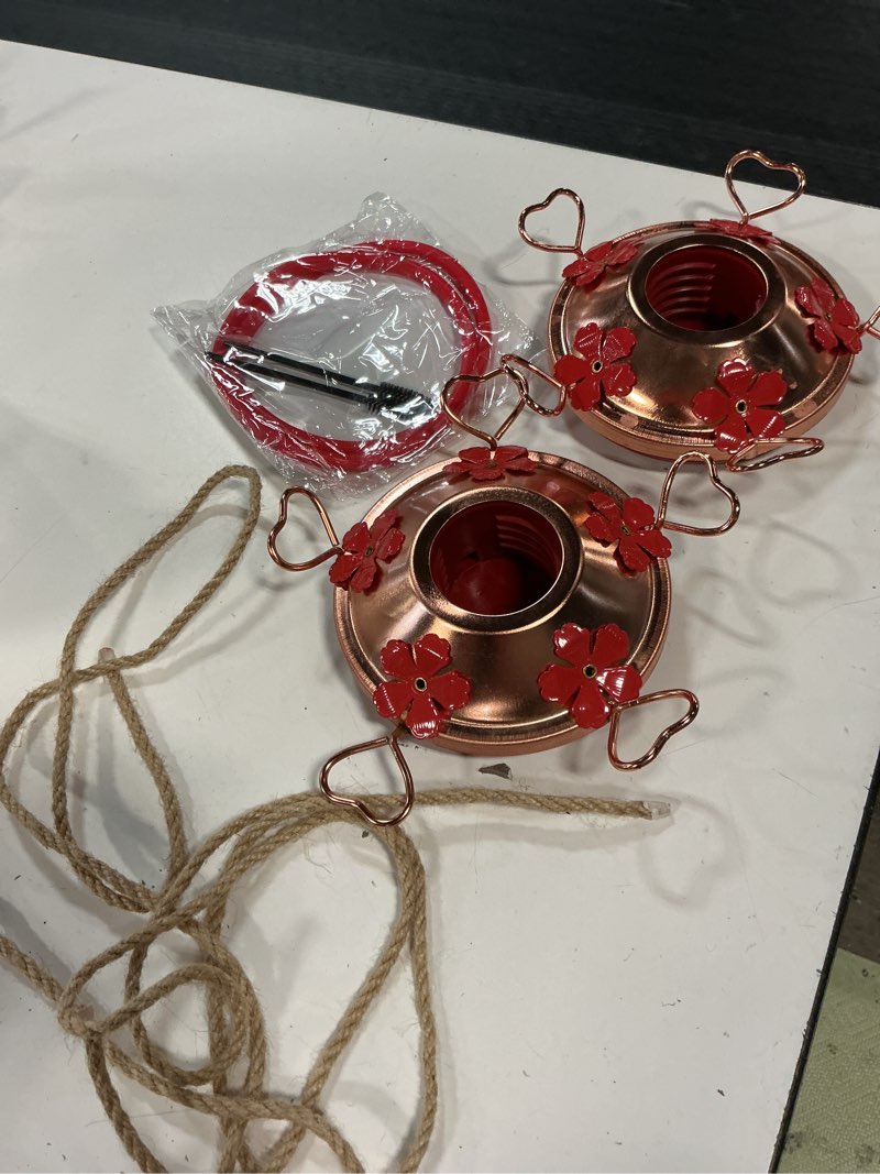 Condition photo showing Good Condition for 2 pack hummingbird feeder base replacement part accessories set - includes 2 pcs bottom base, moat hooks, seal rings, brushes and hanging ropes (2, cooper) 2 cooper