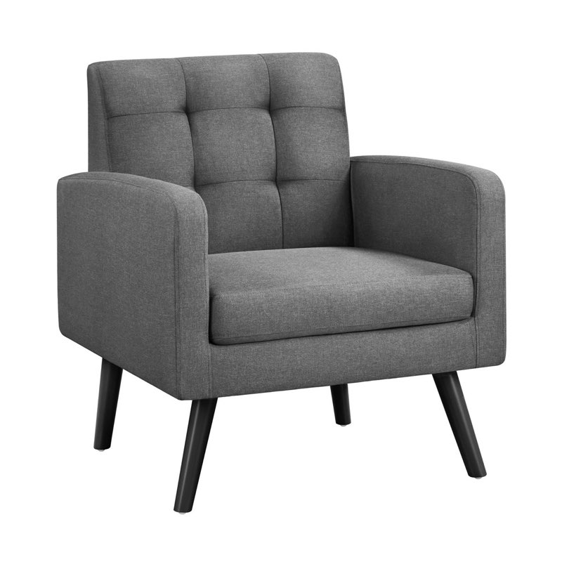 yaheetech modern armchair accent chair fabric tufted with rubber wooden leg, dark gray